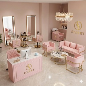 Muebles de Salón de Belleza Starry <span class=keywords><strong>Elite</strong></span> Rosa Dorado al por Mayor: Silla de Barbero, Espejo LED, Cama de Lavado, Sofá de Recepción - Product Image 2