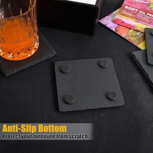 Sous-verres classiques ronds en pierre naturelle écologique noire foncée, finis coupés ou bruts, pour bureau et café, vente en gros usine - Product Image 2