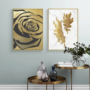 Quadro Decorativo per Soggiorno, Regalo, Dipinto a Mano 100% con <span class=keywords><strong>Fiori</strong></span> Dorati, Arte <span class=keywords><strong>su</strong></span> <span class=keywords><strong>Tela</strong></span> - Product Image 2