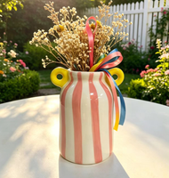 Vases en porcelaine de petite taille, peints à la main, rayés blanc et bleu, style Morandi, modernes, écologiques, personnalisés, pour la décoration de la maison et du bureau.