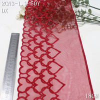Valentijnsdag Hartpatroon Zwarte Kant Trim Rode Mesh Borduurwerk Kantstof 18cm Romantische Kant voor Lingerie BH Ondergoed Groothandel