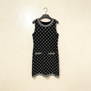 Nouveau produit femmes nouvel automne <span class=keywords><strong>noir</strong></span> <span class=keywords><strong>et</strong></span> <span class=keywords><strong>blanc</strong></span> Plaid diamant <span class=keywords><strong>robe</strong></span> sans manches avec Double poche <span class=keywords><strong>robe</strong></span> à bretelles - Product Image 6