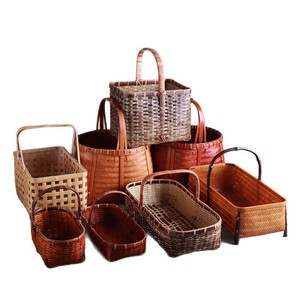 Handmade <b>Bamboo</b> Woven <b>Basket</b> Rectangle Kitchen Storage <b>Basket</b> With Rattan Handle For Neatening - Product Image 5