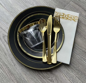 350 Sets de vaisselle en plastique doré avec <span class=keywords><strong>couverts</strong></span> <span class=keywords><strong>jetables</strong></span>, gobelets, serviettes pour mariages et fêtes - Product Image 6