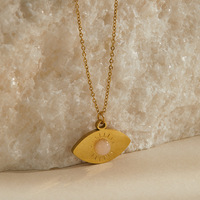 N99T Bijoux en gros : Collier pendentif œil porte-bonheur émaillé plaqué or 18 carats pour femme, avec breloques délicates en acier inoxydable et fermoir serpent