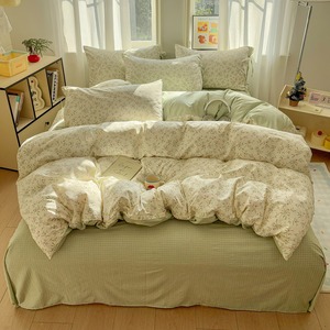 Mu Tangxuan Cotton Sheet <b>Set</b> Plaid Floral Print Tie-up Design Spring 2026 Four-Piece <b>Bedding</b> - Product Image 3