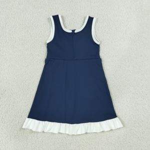 Vestido Deportivo sin Mangas para Niña, Modelo GSD4145 RTS, Color Azul Marino con Ribete Blanco, Tela de Lana, Estampado Floral, Verano - Product Image 3
