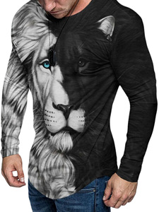 T-shirts imprimés d'animaux 2023 Nouveau T-shirt à manches longues pour hommes Tiger <span class=keywords><strong>Lion</strong></span> Pattern Pullover Tee Streetwear Casual <span class=keywords><strong>Plus</strong></span> Size Tops - Product Image 2
