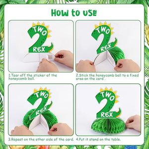 Decorazioni di Compleanno Two Rex, 8 Pezzi, Centrotavola Dinosauro per 2° Compleanno, Centrotavola a Nido d'Ape 'Sono 2' per Bambino - Product Image 3