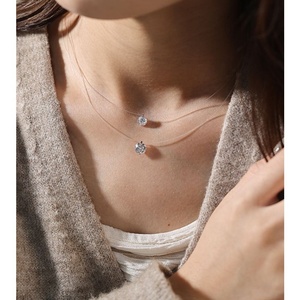 Vendita calda senza artiglio taglio rotondo collana di diamanti coltivati da laboratorio 1ct 1.5ct 18k Soild oro con catena d'argento all'ingrosso - Product Image 4