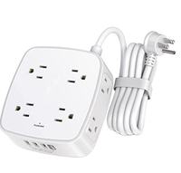 Rallonge électrique de 10 pieds avec plusieurs prises, protection contre les surtensions, multiprise avec cordon de 10 pieds, 8 prises et 4 ports USB