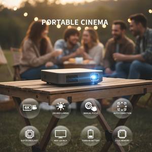 Mini proyector inteligente Android de 200 lúmenes 5G para cine en casa, vídeo LED DLP, 4K Max, pantalla portátil integrada, película de espejo - Product Image 1