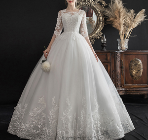 Vestido de novia de manga larga para mujer, vestido de boda de encaje impresionante, sin velo, W1001 - Product Image 2