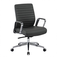 Chaise de bureau exécutive à dossier moyen, en cuir microfibre gris foncé, accoudoirs et base en aluminium, chaise de bureau pivotante ergonomique