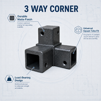 Connecteur de tube carré en T à 3 voies, joint pivotant industriel robuste, joint d'angle en profilé d'aluminium