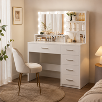 Quimoo 48 Zoll verstellbarer Standspiegel mit Beleuchtung, 6 Schubladen, 6 Ablagen, Steckdose, modernes Design für Frauen/Mädchen