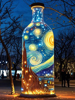 Lampu Lanskap Botol Harapan Luar Ruangan Berperingkat IP65 Desain Langit Berbintang Van Gogh dari Besi Tempa untuk Penerangan Taman Persegi Natal DC 24V