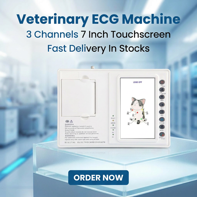 Professional 3 Channel Veterinary ECG Machine with 7 Inch Touchscreen, 12 Leads Digital Animal EKG for Pet Clinic
