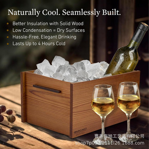 Wooden Chilled Beverage Bucket Ice Storage Rack Rectangle <b>Desktop</b> <b>Shelf</b> For Camping Outdoor Bar Use Three Piece Set - Product Image 3