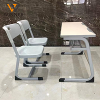 Ensemble de bureau et de chaise double moderne en plastique confortable, réglable en hauteur, couleur sélectionnable, pour les bureaux à domicile ou les salles de classe