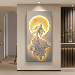 Peinture murale moderne de poissons koï, décoration de luxe pour la maison, image en pierre de grès 3D en relief avec éclairage LED pour l'entrée, décoration d'hôtel - Product Image 1