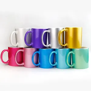 Mejor precio 330ml Cerámica Oro y blanco Tazas de café Brillo Taza de café Sublimación