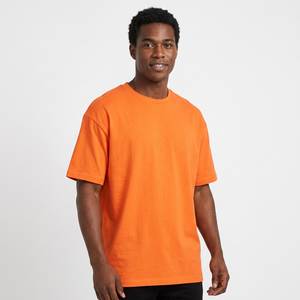 Men's Orange Regular Fit Cotton T-Shirt <b>Short</b> <b>Sleeve</b> O-Neck Casual Solid Color Jersey Knitted Top - Product Image 1
