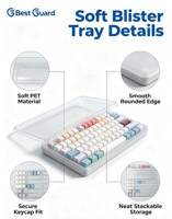 Custom Recyclable 1mm Thick Blister Packaging for Keycap Storage Case Clear PET Tray Hinged Lid Custom Logo/Graphic Design