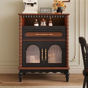 French Retro Style <b>Sideboard</b> Solid Wood <b>Storage</b> Cabinet Two-Tone Design For Dining Room - Product Image 1