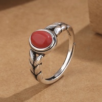 Bague réglable en cuivre style antique, agate rouge du Sud, motif épi de blé, design thaïlandais simple pour femme, idéale pour mariage, fête, anniversaire