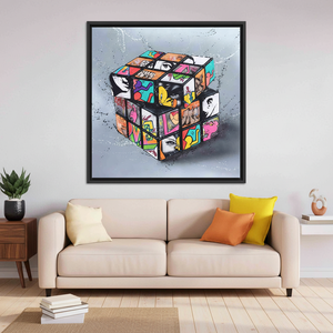 Vibrant Rubik's Cube Graffiti Art: Colorful Printed Canvas Wall Decor,<b>BLACK</b> <b>FRAMED</b> CANVAS - Product Image 3