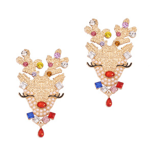 Pendientes Colgantes de Reno con Perlas y Diamantes de Imitación Coloridos para Navidad, Joyería de Moda para Mujer, Ideal para Fiestas - Product Image 5