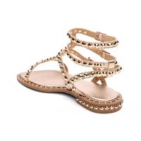 Sandales plates gladiateur à clous métalliques pour femmes grandes tailles, avec lanières multi-boucles à la cheville et rivets, chaussures d'été pour femmes