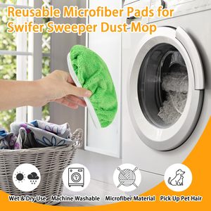 Paños de microfibra reutilizables para barrido en seco, almohadillas de fregona de aluminio compatibles con cabezales de fregona de escurrido automático. - Product Image 6