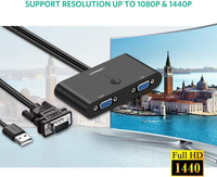 UGREEN VGA 2 in 1 Out Switch 2 Port Audio Video Switcher Box dengan Tombol Sakelar Manual Mendukung 1920x1080P 60Hz untuk PC TV Monitor