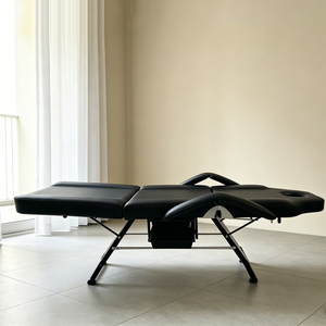 Sillón de <span class=keywords><strong>Masaje</strong></span> de Belleza Plegable de Lujo en Blanco y Negro con Patas Ajustables, Silla de Barbería para Tatuajes, Terapia Facial y Pestañas, Económico - Product Image 5