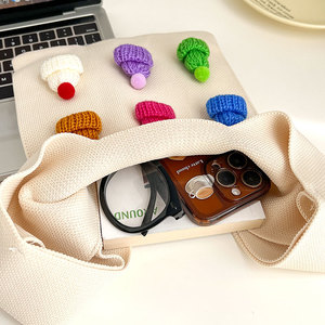 Giáng sinh hai hoa mở Túi tote giản dị nữ thời trang mùa thu mùa đông nhỏ cotton dệt kim Túi xách mua sắm du lịch - Product Image 6