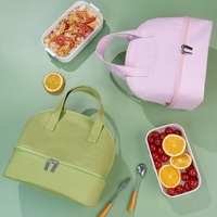 Sac à main thermique à deux étages pour famille bento pique-nique sac à lunch isolé en feuille d'aluminium sac fourre-tout pour déjeuner rafraîchissant