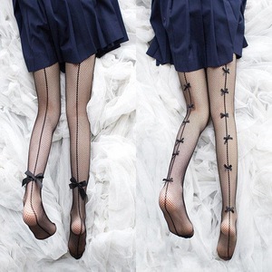 Black Fishnet Stockings With Bow Design Thin Transparent Women's Socks For Spring Autumn Summer - Product Image 4