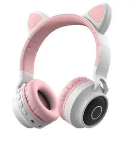 Headphone anak, Bluetooth 5.0 lampu LED telinga kucing Earphone nirkabel HIFI Stereo Bass Headphone untuk ponsel dengan mikrofon