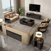 Ensemble de canapés en cuir de luxe italien, style postmoderne, haut de gamme, cuir de vachette de première qualité, grand canapé plat pour villa, mobilier de salon, canapé léger