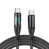 Kabel Usb Tipe C nilon pintar, kabel 5A 100W Usb C dengan tampilan Digital LED, kabel Usb pengisian daya cepat, 1M 2M