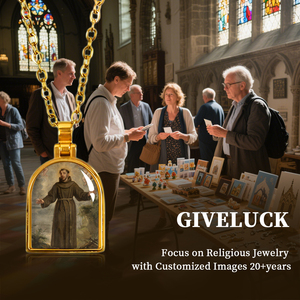 Giveluck thép không gỉ cửa mề đay Mặt dây chuyền St. Francis assisi Christian Thiết kế khung vàng tinh thể màu đỏ Kinh Thánh Scroll lưu trữ - Product Image 6