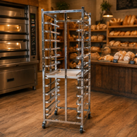 Chariot de boulangerie en acier inoxydable à 16 niveaux, double rangée, pour plateaux de cuisson, avec roues à frein pour four à pain - Vente chaude