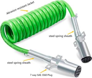 Câble spiralé 7 conducteurs ABS vert 12 <span class=keywords><strong>volts</strong></span> 7 broches Connexion Kai Mei TC-011 Camion Remorque Phare Conducteur en cuivre - Product Image 3