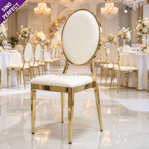 Chaise de mariage en aluminium blanc de qualité supérieure, empilable, pour événements, banquets, dos ovale, style Napoléon - Product Image 1