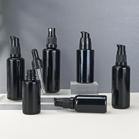 Botellas de Vidrio Violeta Oscuro de Lujo de 30ml/50ml/100ml con Gotero, Bomba Pulverizadora y Tarro para Crema Facial para Sérum para el Cuidado de la Piel
