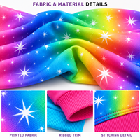 Ensemble de survêtement d'équipe Rainbow Ombre Cheer personnalisé avec impression étoile scintillante, comprenant un sweat à capuche entièrement zippé et un pantalon évasé, résistant à la décoloration