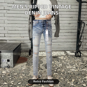 กางเกงยีนส์ขาตรงเข้ารูปสำหรับผู้ชาย, กางเกงยีนส์ตัดเย็บสไตล์วินเทจสำหรับฤดูใบไม้ผลิฤดูร้อนฤดูหนาว - Product Image 3