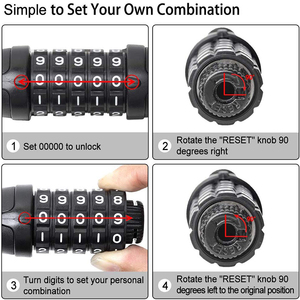 Serrure à combinaison à 5 chiffres pour vélo, câble en acier, chaîne de sécurité pour vélo, <span class=keywords><strong>scooter</strong></span>, accessoires de vélo - Product Image 2